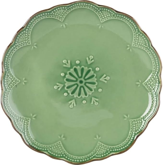 Dinnerware Set 16 Piece Green Dinner Plate Set Dishes and Plates Sets Embossed Pattern Dinnerware