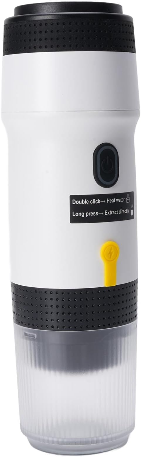 Portable Coffee Maker 304 Stainless Steel USB Travel Coffee Machine with Built in 7500mAh Battery for Camping Hiking Office Home (White)