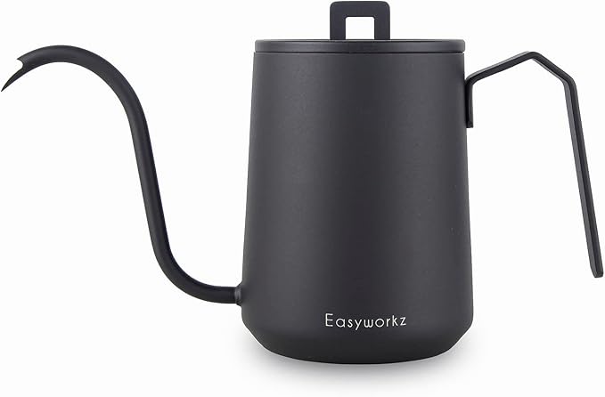 Easyworkz Gooseneck Pour Over Coffee Kettle 20 oz Stainless Steel Hand Drip Coffee Pot With Long Narrow Spout Matte Black