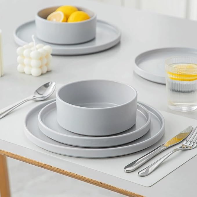12 Piece Stoneware Tableware Set with Dinner Dessert Plate Bowl Kitchen Plates and Bowls
