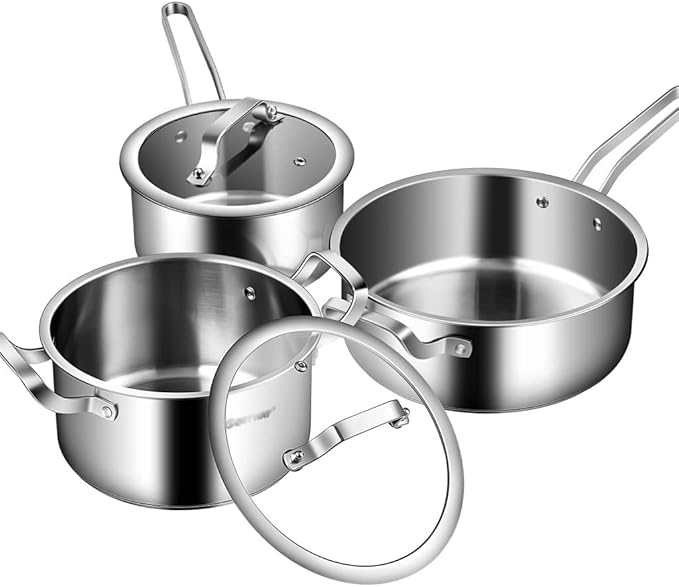 Stainless Steel Cookware Set 6 Piece Nonstick Cookware Cooking Pot Set With Glass And Silver Lid