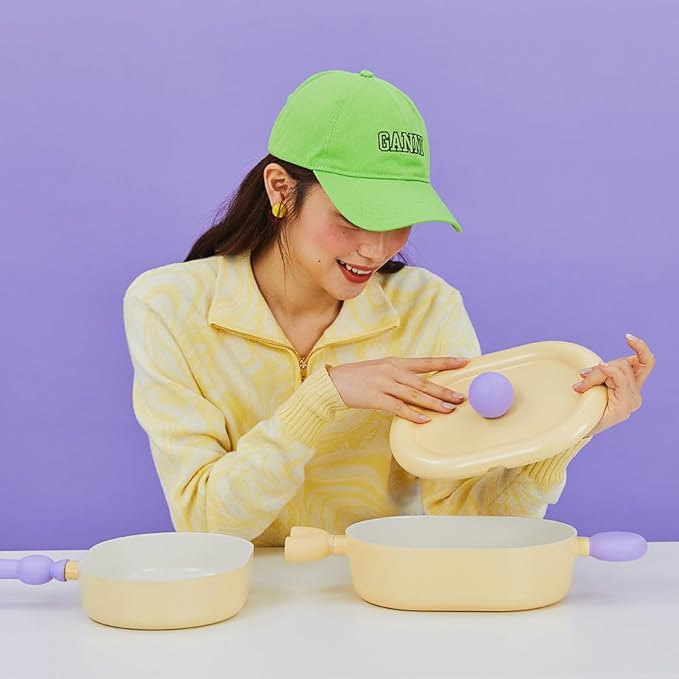 Neoflam Better Finger Cookware Set - Mint and Yellow Beginner 3-Piece Ceramic Coating Kitchen Pot and Wok
