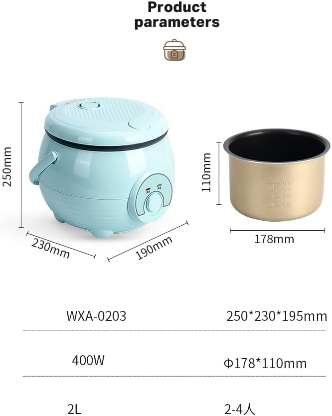 Mini Cute Rice Cooker Steamer 2L Large Capacity Thickened Aluminum Alloy Non-Stick Inner Pot for Family Dormitory 1~3 People