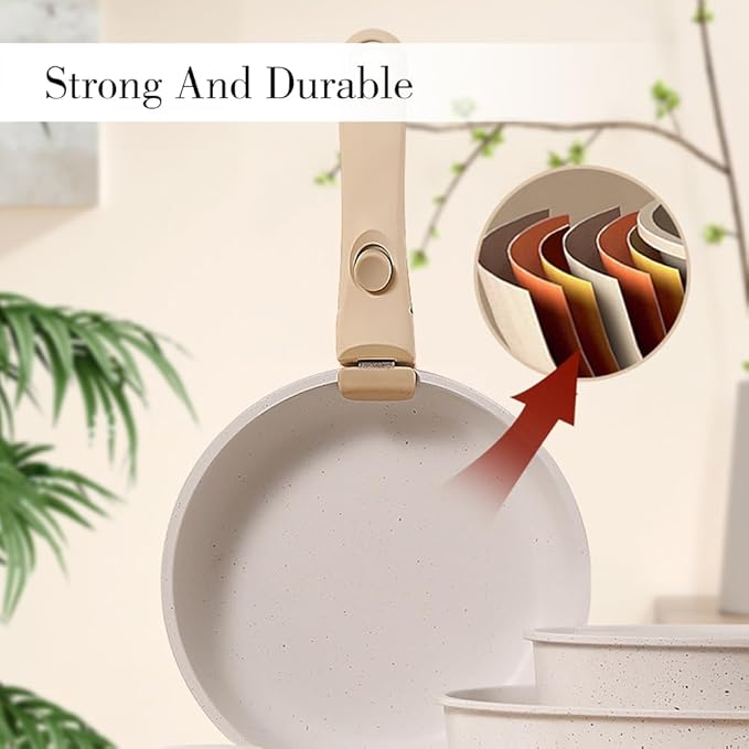 15Pcs Cookware Set Nonstick Pots And Pans Set with Detachable Handle RV Camping Kitchen Oven Safe Suitable for All Stoves PFAS PFOA &amp PTFE Free