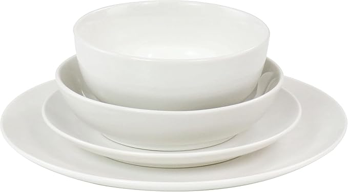 16 Piece Porcelain Double Bowl Dinnerware Set for 4 White Plates and Serving Bowls Dishwasher and Microwave Safe Tableware Set
