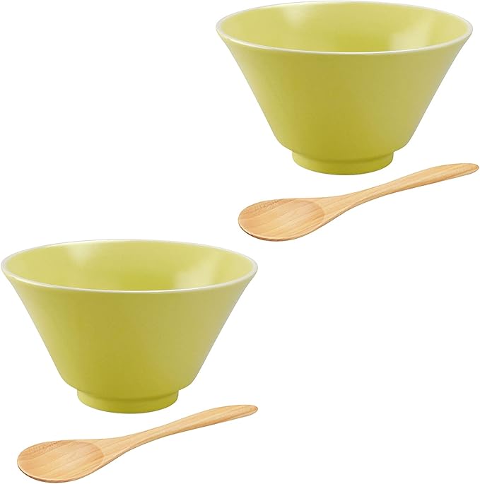 Aito Seisakusho 567-511 Ceramic Mino Ware Ciel Bowl &amp Spoon Pair Living Alone Set of 2 Yellow Dishwasher Microwave Safe Made in Japan