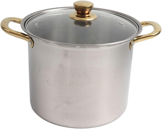 Ergonomic Stainless Steel Cookware Set with Gold Handles Multifunctional Pots and Pans with Glass Lids Ideal for the Kitchen