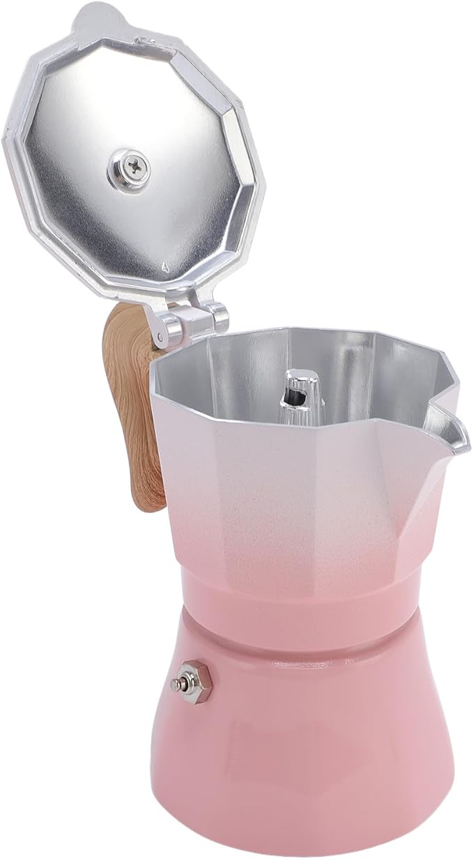 JTLB Italian Coffee Maker 150ml Single Valve Coffee Pot with Coffee Distributor Spoon Paper Filter 3 Cups (Gradient Pink)