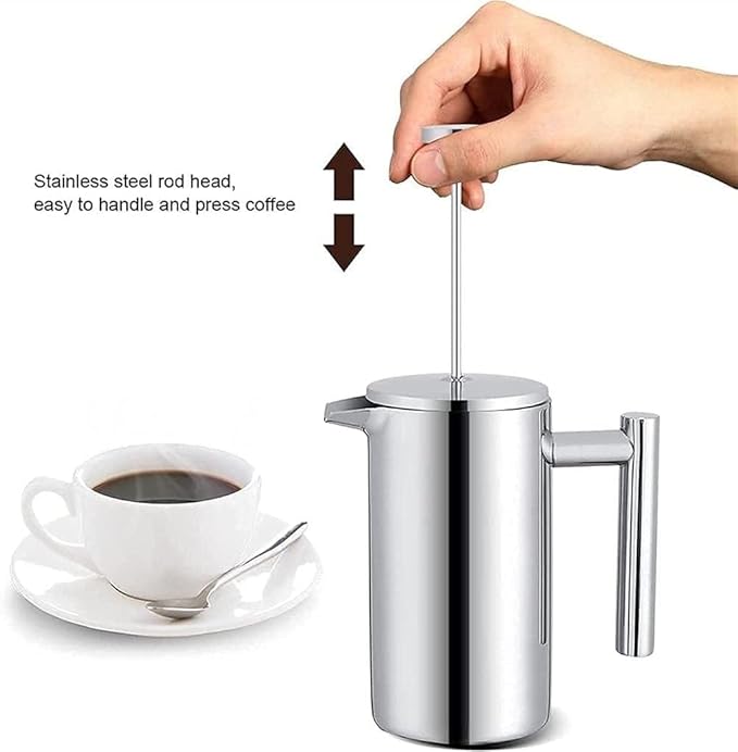 Press Coffee Maker Coffee Press CaffettiereCoffee MakerCoffee Maker -Double Walled Large Coffee Press Filters-Enjoy Granule-Free Coffee Guaranteed Stylish Rust Free Kitchen Accessory-Stainless St