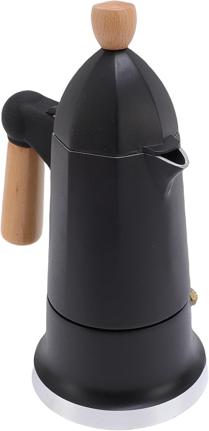 Stovetop Coffee Maker 3 Cups Single Valve Aluminum Alloy Percolator Coffee Maker Pot with Wooden Handle for Home Brewing Easy to Use &amp Clean (Black)