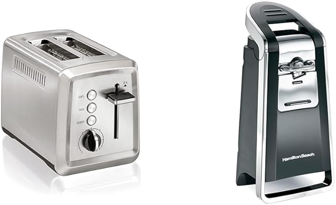 Hamilton Beach 2 Slice Toaster with Extra-Wide Slots Bagel Setting Toast Boost &amp (76606ZA) Smooth Touch Electric Automatic Can Opener with Easy Push Down Lever