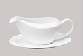 Bone China Coupe Shape Elegance White Gravy Boat With Saucer Set