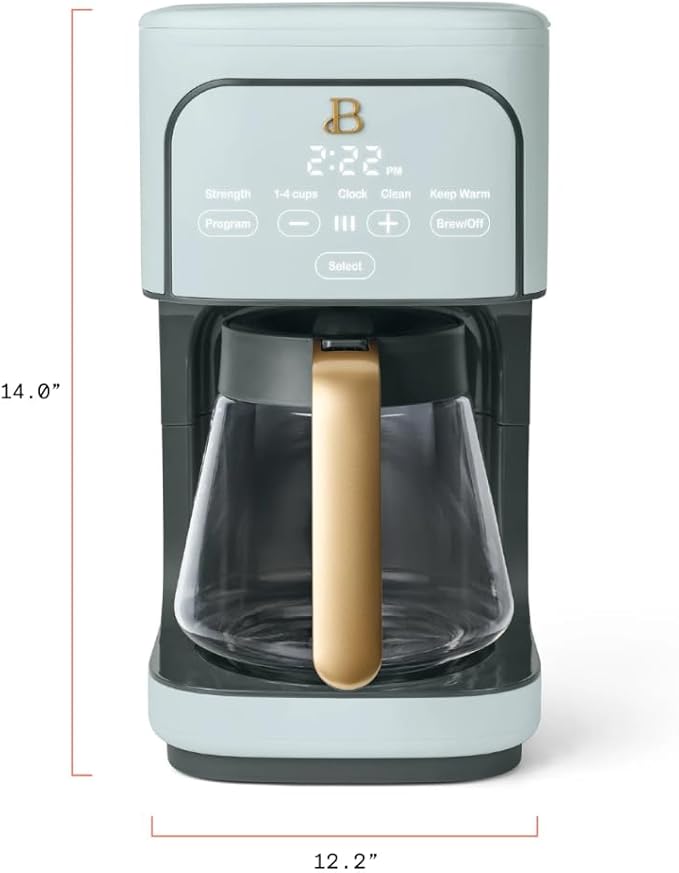 12 Cup Programmable Coffee Maker 24 Hour Auto Brew Touch Display Bold Strength Control Glass Carafe Reusable Filter Auto Shut Off (Hydrangea)