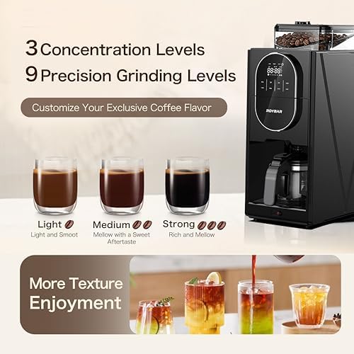Coffee Maker with Grinder 2-in-1 Hot and Iced Coffee Maker Automatic Grind and Brew Machine with 22oz Glass Carafe Programmable Timer LED Display Keep Warm for Home Office Black