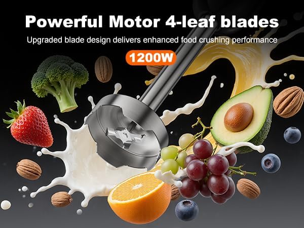 Immersion Blender Handheld Hand Blenders 20 Speed &amp Turbo Mode Hand Held Blender Heaviest Duty Copper Motor Stainless Steel Blades Milk Frother Wand Whisk 600ml Beaker 500ml Chopper (Black)