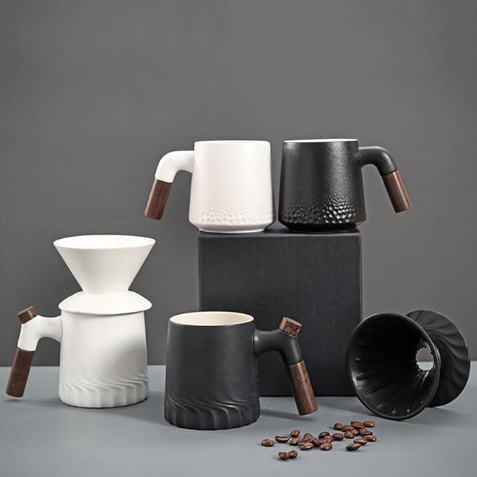 Handmade Black Pour Over Coffee Maker Set Ceramic Coffee Dripper Brewer Heat Resistant Coffee Pot Decanter ACM01B