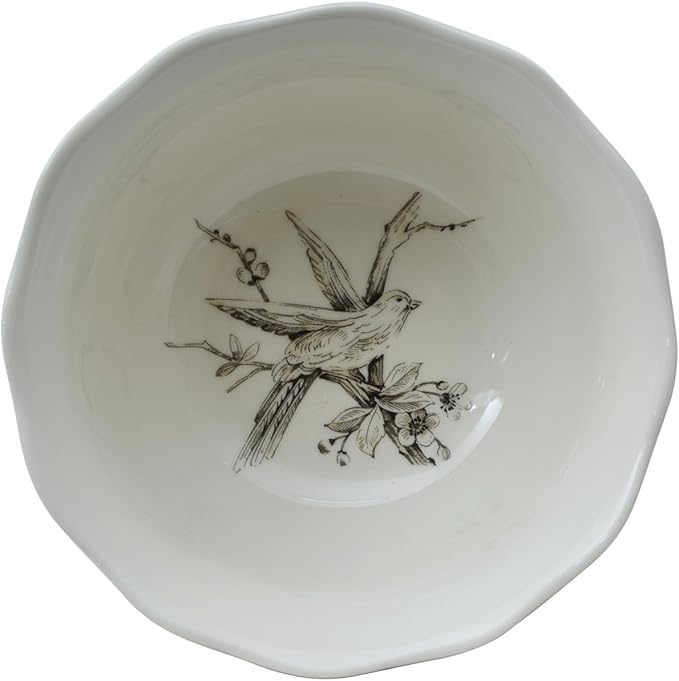 222 Fifth Adelaide 16-Piece Traditional Antique White Porcelain Dinnerware Set – Service for 4 Romantic Bird &amp Floral Design Everyday Big Dinner Plates and Bowls Sets Microwave &amp Dishwasher