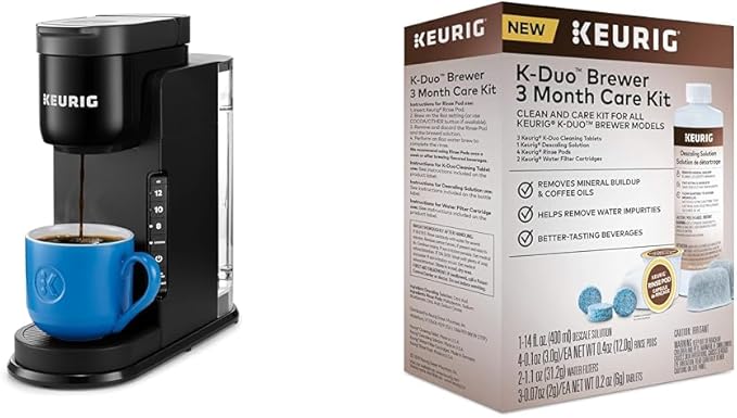Keurig K-Express Coffee Maker Single Serve K-Cup Pod Coffee Brewer Black 12.8” L x 5.1” W x 12.6” H &amp K-Duo 3 Month Care Brewer Maintenance Kit