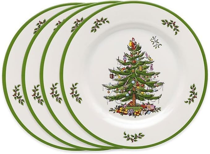 Spode Christmas Tree 12-Piece Melamine Dinnerware Set - Seasonal Dinnerware for Holiday Gatherings Service for 4 Dishwasher Safe with Festive Christmas Tree Motif Shatterproof &amp Durable Dishes