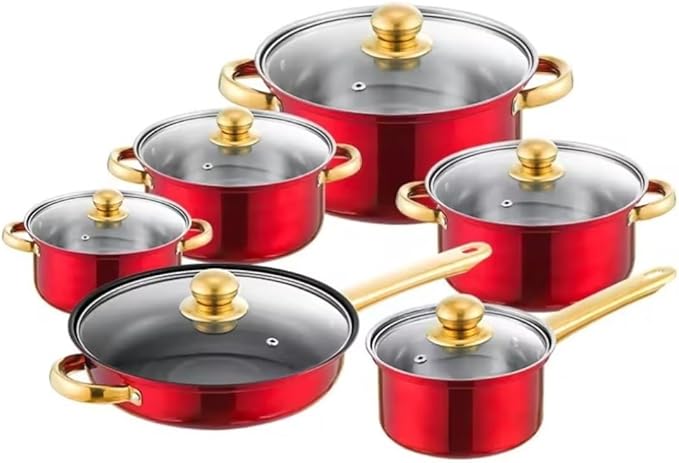 Cookware Set Pots and Pans Set 6 Piece Cookware Set Frying Pan Milk Pan Soup Pot Saucepan Stainless Steel Kitchen Cooking Pot Set Cooking Pot Set Cooking Pan Set(