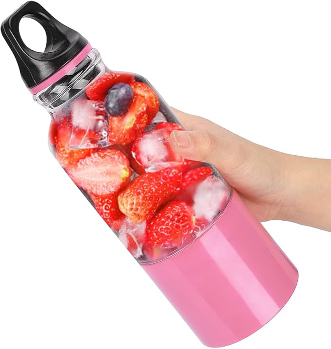 Mini Portable Blender 500ML Household Electric Juicer Cup Vegetables Fruit Juice Maker Automatic Tool USB Rechargeable Smoothie Personal Blender Mixer Bottle(Pink)