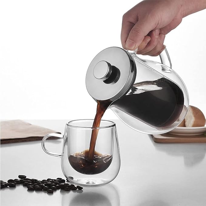 French Press Coffee Maker - 600ML Large Glass Coffee Pot Carafe with Stainless Steel Filter - French Press Coffee at Home or Office (Color : Clear)