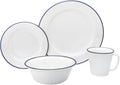 Bistro Blue Rim Porcelain 16 Piece Dinnerware Set Service for 4 Solid Country Round 12 Dishwasher Safe