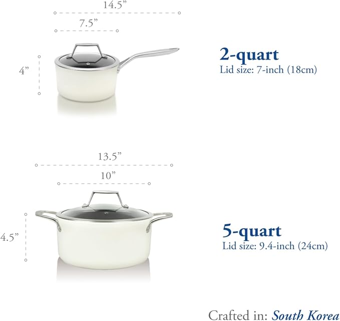 TeChef ValenCera Collection | Ceramic Nonstick Cookware Set Free of PFAS PTFE PFOA Made in Korea (6-Piece Set)