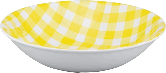 UPware 12 Piece Gingham Melamine Dinnerware Sets Outdoor Dishes Set Plates and Bowls Sets Service for 4 Yellow