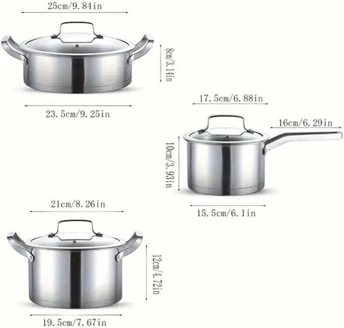 3Pcs Stainless Steel Cookware Set Versatile Frying Pan and Milk Soup Pots for Every Meal and KitchenA3 Pc