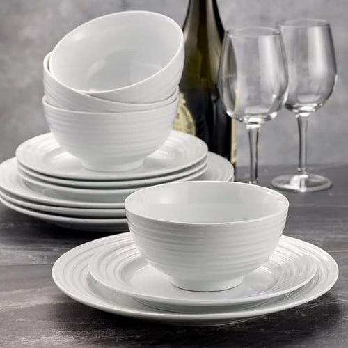 12-Piece Dinnerware Set Ceramica Table Decoration Home Bowl and Dish Set Round Tableware