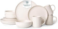 12-Piece Stoneware Dinnerware Set with Mugs Matte Glaze Microwave &amp Dishwasher Safe Stackable Service for 3 White (White of 3)