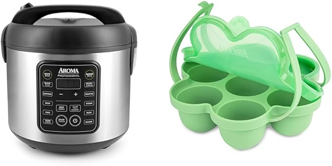 AROMA® 20-Cup Digital Rice Cooker and Egg Bite Mold Bundle - Multi-Grain Cooker for Rice Grains and Egg Bites | Includes Rice Cooker (ARC-5200SB) and Silicone Egg Bite Mold (AAC-002)