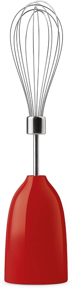 SMEG Handheld Immersion Blender with Beaker Chopping Bowl w/Lid Wire Whisk 5 Speed Controls made with Stainless Steel Blades and Ergonomic Design (Red)
