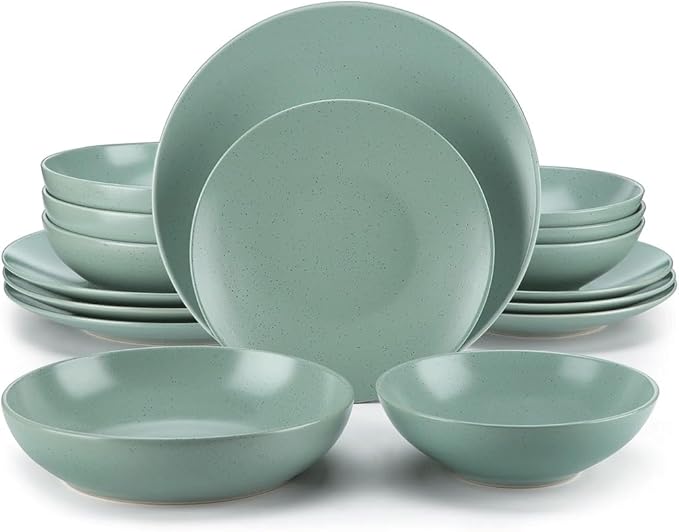 16 Piece Embossed Stoneware Tableware Set with Dinner Dessert Soup Plate Bowl Service for 4person