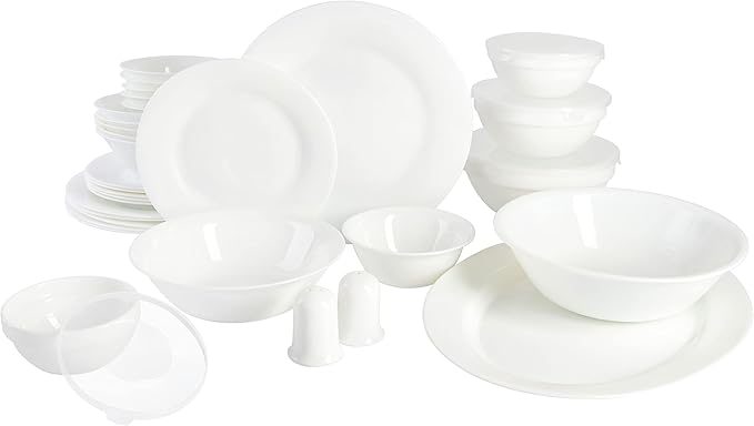 Gibson Home Ultra Break and Chip Resistant Dinnerware Set Soft Round: Service for 6 (36pcs) Opal Glass