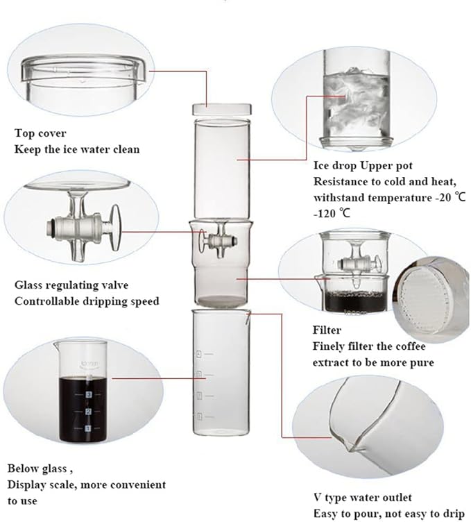 Cold Brew Coffee MakerCold Drip Coffee Machine with Adjustable Drip FilterGlass Cold Brew Coffee Tower Iced Coffee Brewer for Home and Office