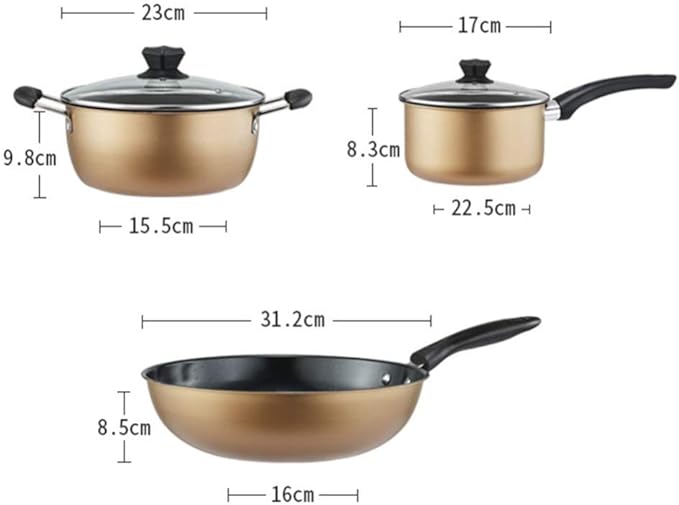 Cookware Set Pan &amp Pot Set 3 Piece Stock Pot Saute Pan Hot Milk PanGlass Lid Induction NonstickCan Be Used for A Variety of Heat Sources Including Induction Cookers Pan Sets