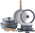 Pots and Pans Set Healthy Safe Ceramic Nonstick Kitchen Cookware with Soft Touch Removable Handle CookwareCream DiamondOne-Grey Ivory-One