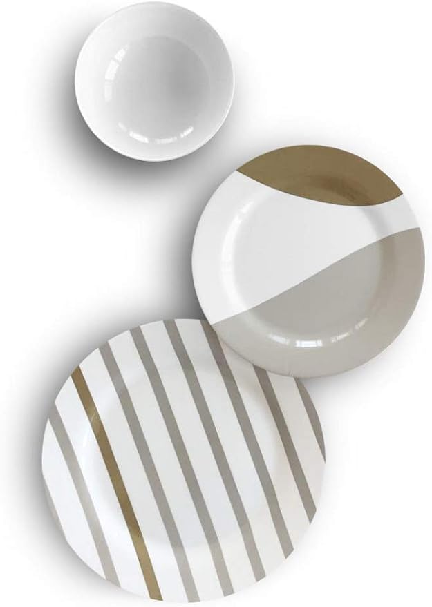Bowla 12-Piece Melamine Dinnerware Set - Service for 4 (Moden Strip I)
