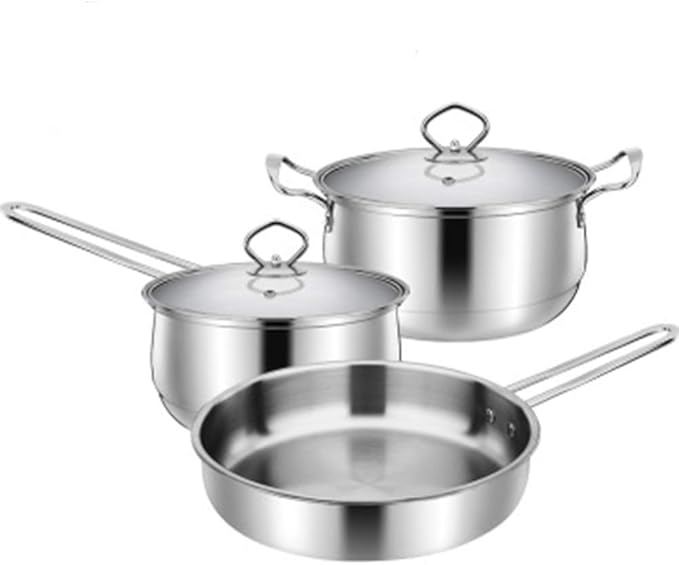Equip Frying Pan and Saucepan Set 3PieceNon Stick Ceramic CoatingStainless Steel Materialwith Tempered Glass CoverFrying PanSoup PotWokEasy to Clean Cookware