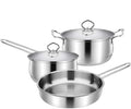 Equip Frying Pan and Saucepan Set 3Piece Non Stick Ceramic Coating Stainless Steel Material with Tempered Glass Cover Frying Pan Soup Pot Wok Easy to Clean Cookware