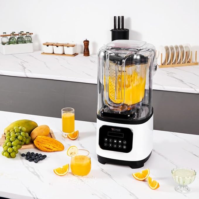 VEVOR Commercial Countertop Blenders with Shield68 oz Jar Blender Combo Stainless Steel 9 Speed &amp 5 Functions for Shakes Smoothies Peree and Crush Ice White