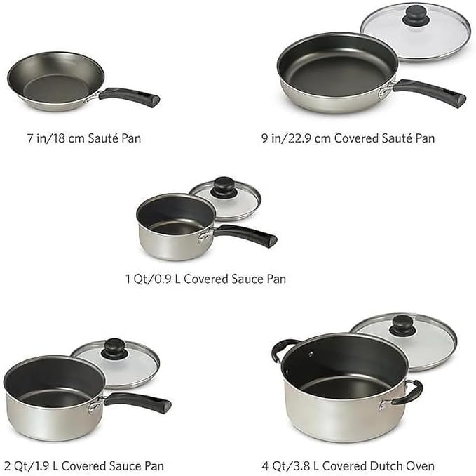 9-Piece Non-Stick Cookware Set Champagne - Complete Pots and Pans Kit for Home Kitchen Easy to Clean &amp Heat Evenly Ideal for Regular Use