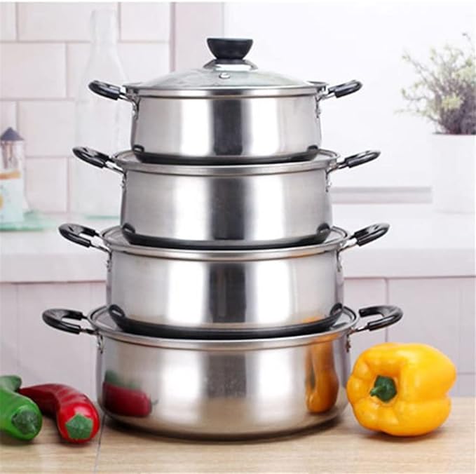 6PCS Stainless Steel Cooking Pot &amp Pan Sets Cookware Set Kitchen Induction Saucepan Casserole Glass Lid Pans