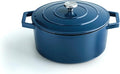 by Brandt Cast Steel Casserole Dish Round Individual 28 cm Capacity 6.8 L Cast Iron Lid with Stainless Steel Knob Suitable for Induction Oven Safe Blue