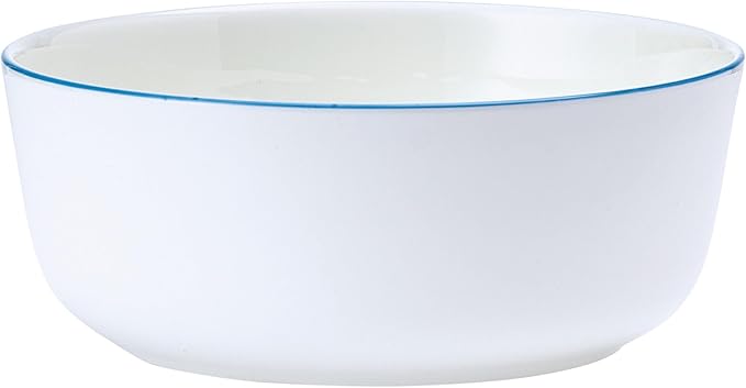 Mikasa Samantha 12 Piece Bone China Dinnerware Set Service for 4 Flat Plates and Bowl with Blue Rim Chip-Resistant Lightweight Elegant and Durable White