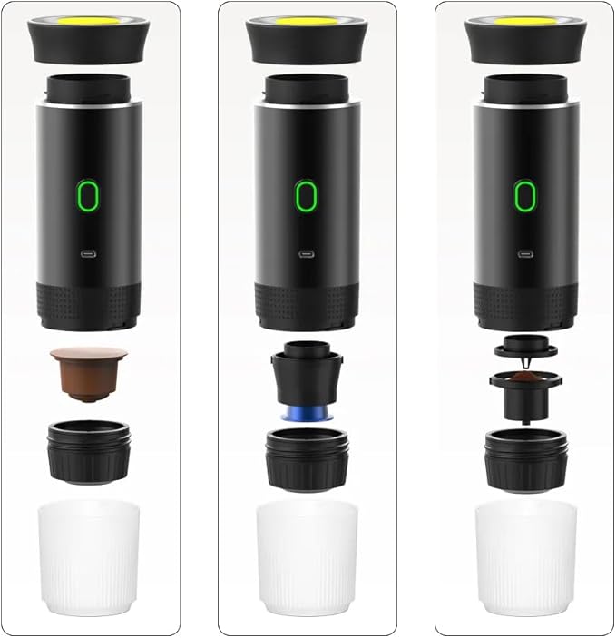 Portable Coffee Machine 15 Bar Mini Electric Maker Self Heating Hand Make Convenient and Versatile Usb C Car Charger Compatible with Ground Ns Capsule for Camping Hiking Office