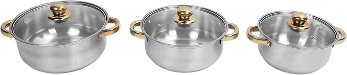Cookware Set Stainless Steel Rustproof Nonstick Pan Pot Set with Gold Handle Multi - Size Kitchen Pots - Durable Energy Efficient Stylish Design Suitable for All Stovetops (Gold Handle)