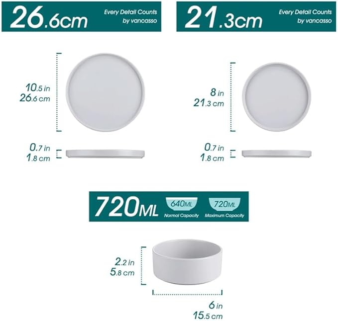 12 Piece Stoneware Tableware Set with Dinner Dessert Plate Bowl Kitchen Plates and Bowls